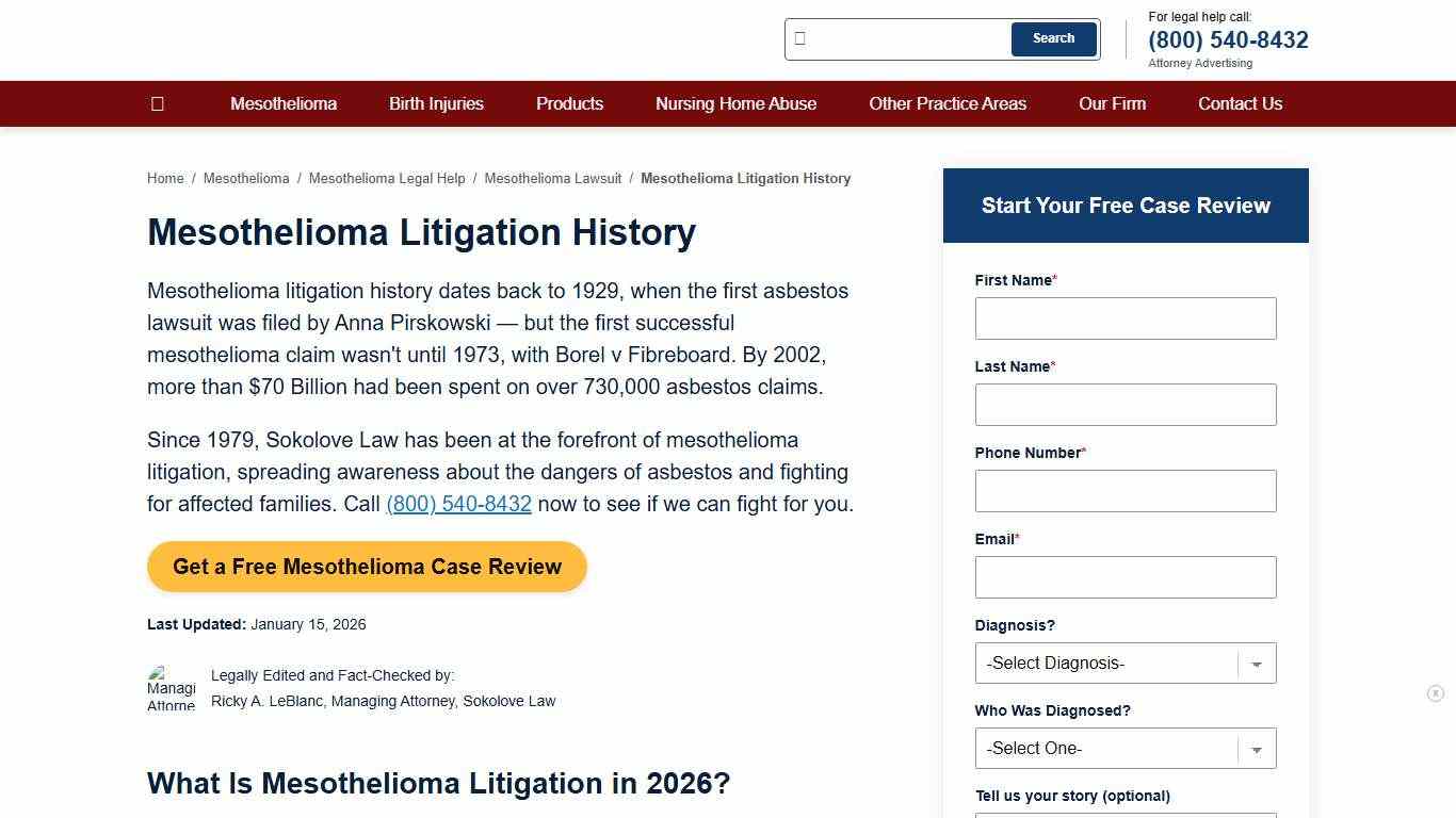 Asbestos & Mesothelioma Litigation History (1929-2026)